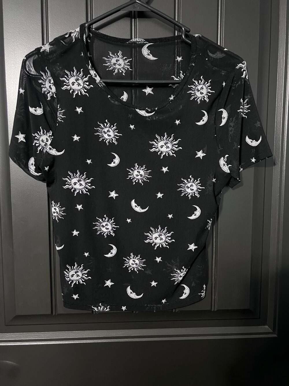 Celestial Mesh Short Sleeve Top Black Sun Moon